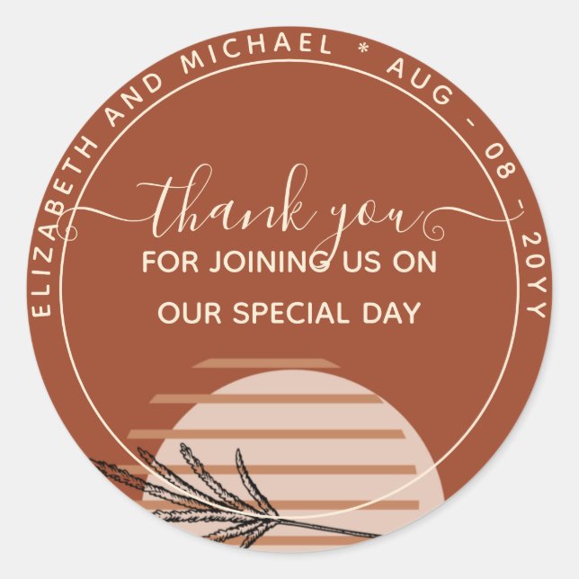 Japandi Abstract Scandinavian Geometric Wedding Classic Round Sticker (Front)