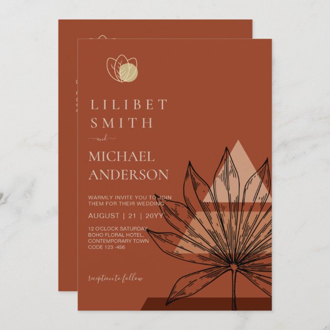 Japandi Abstract Scandinavian Geometric Wedding Invitation (Front/Back)