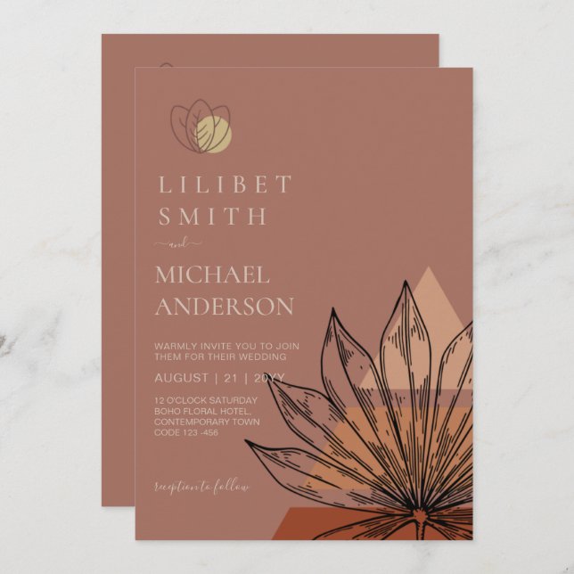 Japandi Abstract Scandinavian Geometric Wedding Invitation (Front/Back)