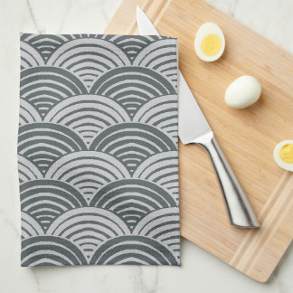 Japandi Farmhouse Grey Monochromatic Waves Scallop Kitchen Towel