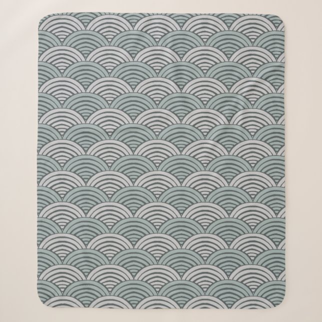 Japandi Farmhouse Grey Monochromatic Waves Scallop Sherpa Blanket (Front)