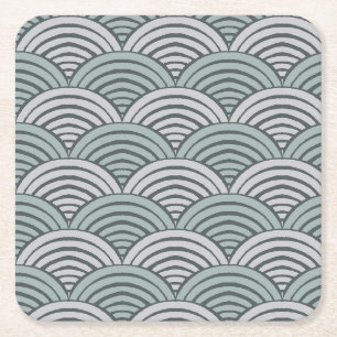 Japandi Farmhouse Grey Waves Hand Drawn Scallop Square Paper Coaster