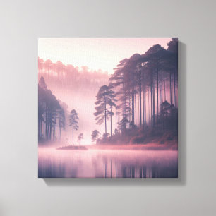 Japandi Fog Lake Sunrise Wall Scene Canvas Print
