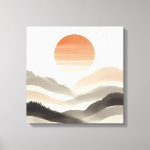 Japandi Misty Sunrise Soft Nature Layers Canvas Print
