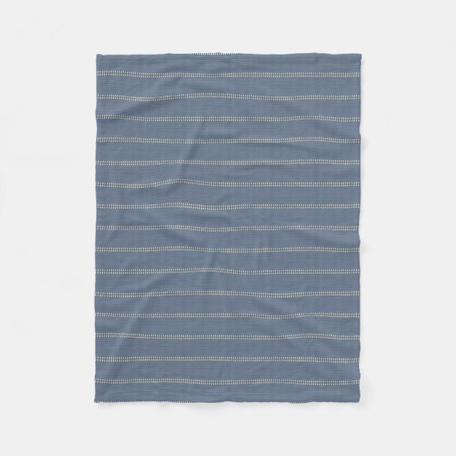 Japandi navy blue denim lines neutral geometric fleece blanket (Front)