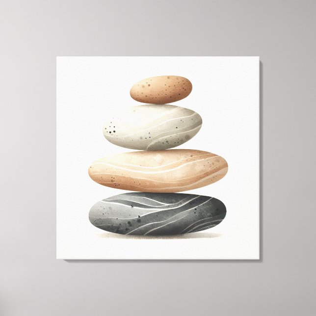 Japandi Pebble Balance in Neutral Tones Canvas Print (Front)