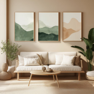 Japandi Sage Green Floral Art   Zen Wall Print Set
