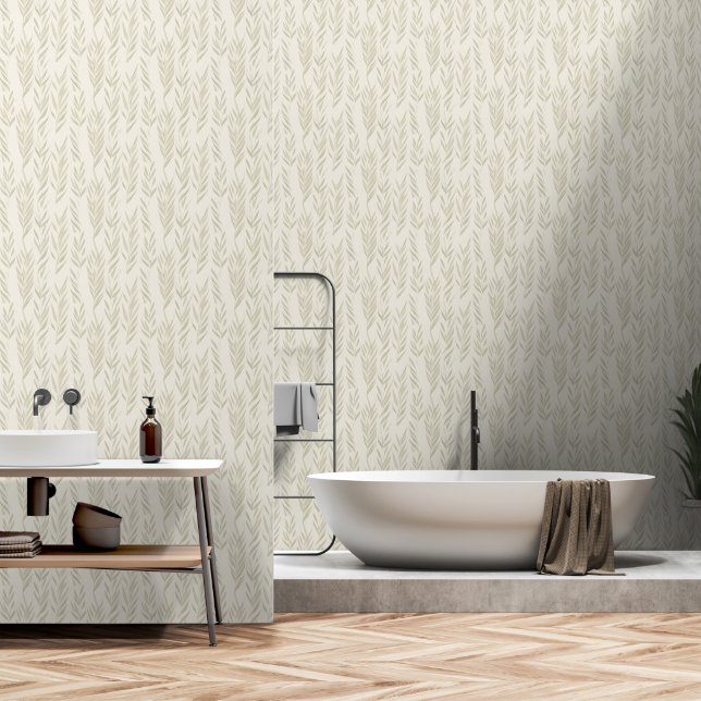 Japandi style neutral herbal elements wallpaper (Bathroom)
