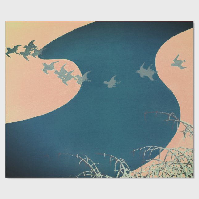 JAPANESE ABSTRACT CROWS FLYING Wrapping Paper (Flat)