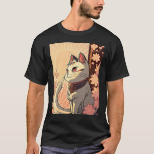 Japanese Aesthetic Cute cat japan Sakura Cherry Bl T-Shirt