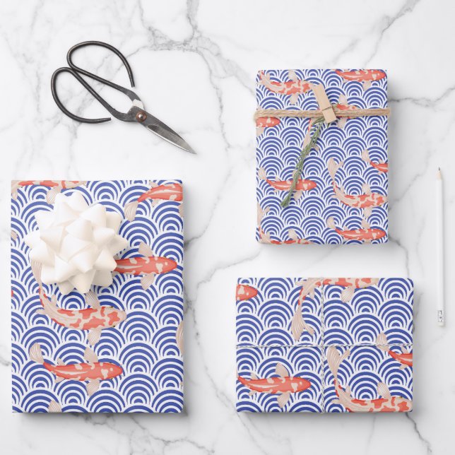Japanese Aesthetic Koi Fish Wrapping Paper Sheet (Front)