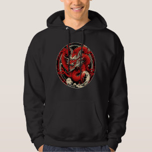 Japanese Aesthetic Red Kanji Dragon japanese art Hoodie