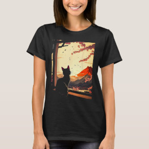 Japanese Aesthetic Sakura Cherry Blossoms cute cat T-Shirt