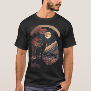 Japanese Aesthetic Sakura Cherry Blossoms cute cat T-Shirt