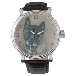 Japanese akita with black face dog portrait art watch