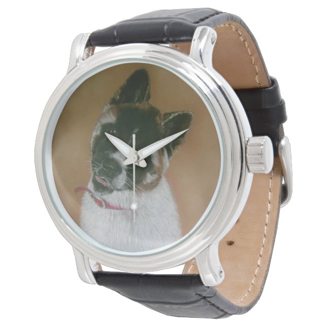 Japanese/American cute pinto puppy akita watch (Angled)