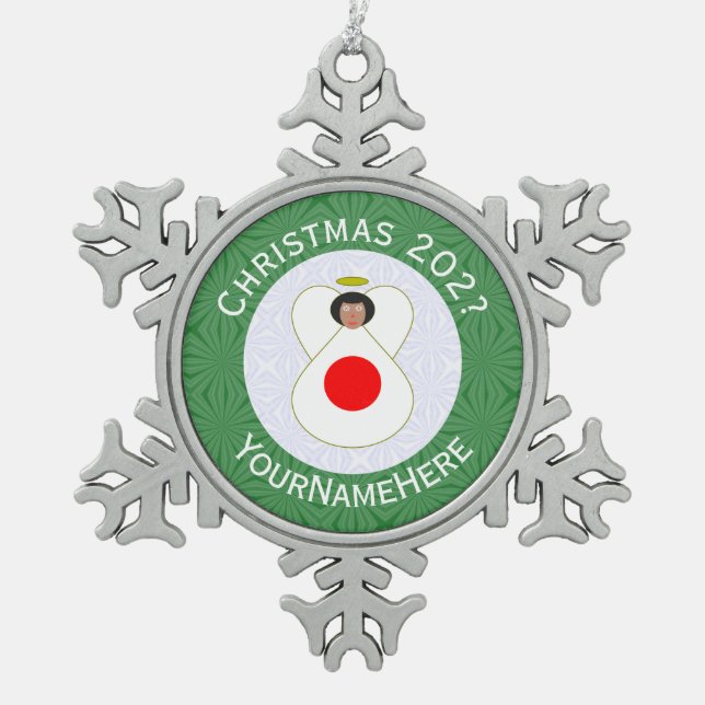 Japanese Angel Christmas Flag Personalized  Snowflake Pewter Christmas Ornament (Front)