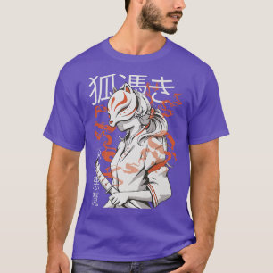Japanese Anime Fo Girl Warrior Kitsune Mask Premiu T-Shirt