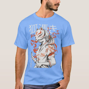 Japanese Anime Fo Girl Warrior Kitsune Mask  T-Shirt