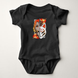 Japanese Anime Girl Mask Samurai Sword Flowers Baby Bodysuit