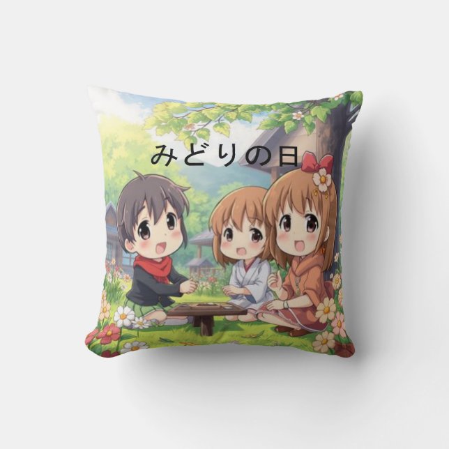 Japanese Anime Greenery Day みどりの日 Throw Pillow (Front)