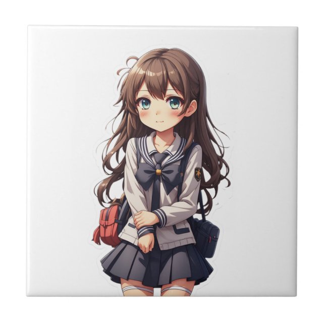 Japanese Anime School Girl Tile (Front)