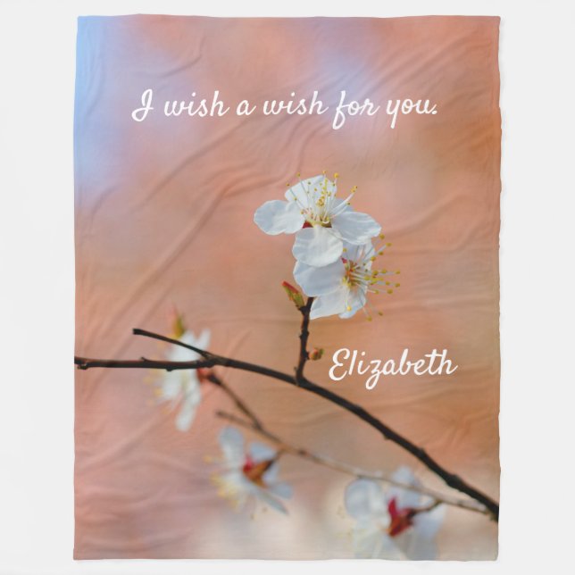 Japanese Apricot Blossoms Fleece Blanket (Front)