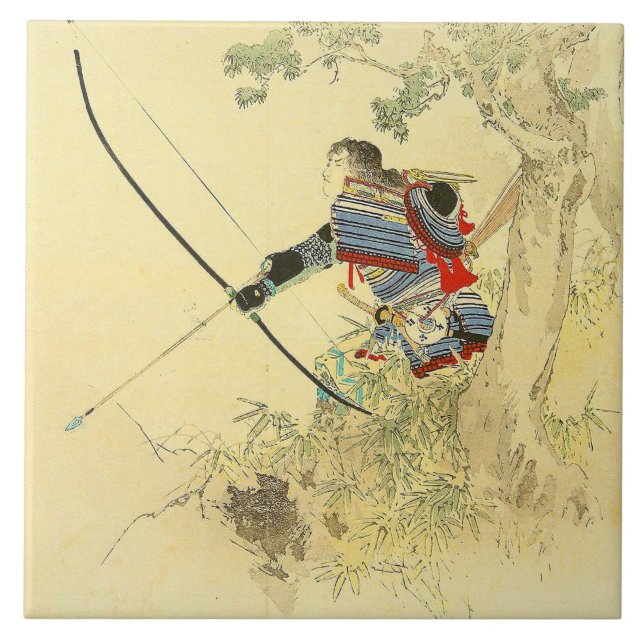 Japanese Art - A Samurai With A Longbow And Arrows Tile (Front)