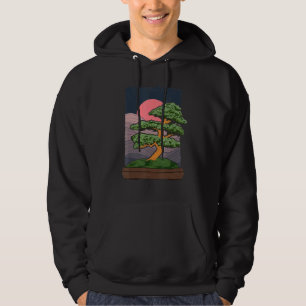 Japanese Art Aesthetic Sunset Gardening Bonsai Tre Hoodie