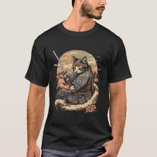 Japanese Art Cat Ninja Ukiyo-E Anime Style Samurai T-Shirt