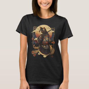 Japanese Art Cat Ninja Ukiyo-e  Style Samurai Cat T-Shirt