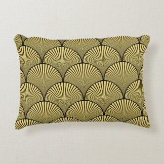 Japanese Art Deco: Black Gold Design Accent Pillow