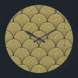 Japanese Art Deco: Black Gold Design Large Clock<br><div class="desc">Seamless black and gold japanese art deco floral waves pattern Vintage
Japanese art deco waves in an opulent black & gold mix.
Japanese art deco elegance,  black,  and gold unite!
japanese,  deco,  pattern,  floral,  seamless,  abstract,  decor,  fashion,  vintage,  backgrounds,  retro,  wave,  geometric,  luxury,  asian,  fabric,  chinese,  shape,  decoration,  culture</div>