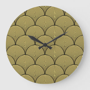 Japanese Art Deco: Black Gold Design Large Clock