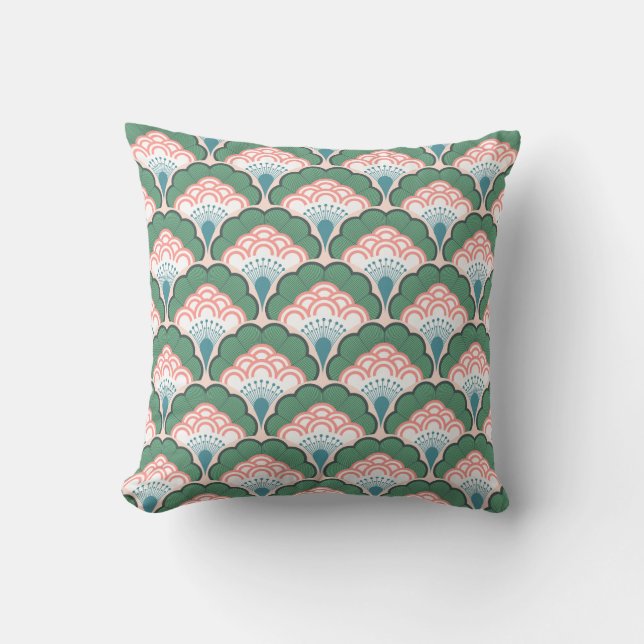 Japanese art deco style_ Tropical Throw Pillow (Front)