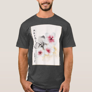 Japanese Art Floral Rose Cherry Blossom Woodblock T-Shirt