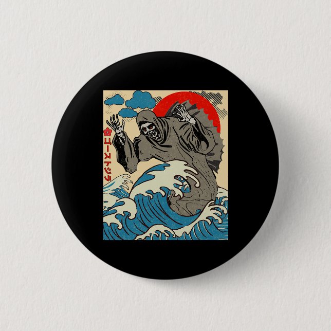 Japanese Art Ghostzilla Funny Ghost Gifts For Men  2 Inch Round Button (Front)