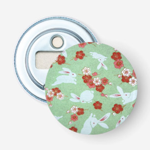 Japanese Art: Green Sakuras and Rabbits Bottle Opener