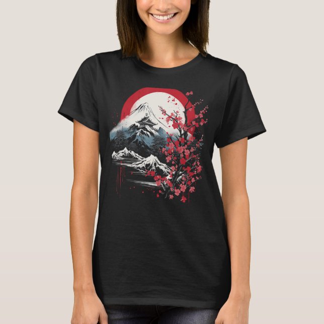 Japanese Art Mount Fuji Cherry Blossom Japan Aesth T-Shirt (Front)