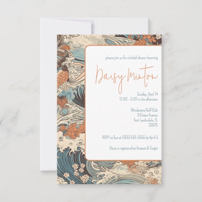 Japanese Art, Paper, Waves, Water Bridal Shower Invitation (Front)
