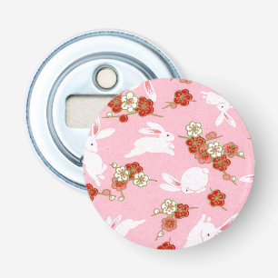 Japanese Art: Pink Sakuras & Rabbits Bottle Opener