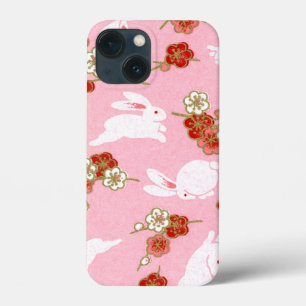 Japanese Art Pink Sakuras & Rabbits iPhone 13 Mini Case