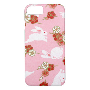 Japanese Art: Pink Sakuras & Rabbits iPhone 7 Case