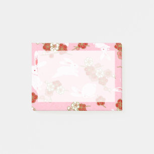 Japanese Art: Pink Sakuras & Rabbits Post-it Notes