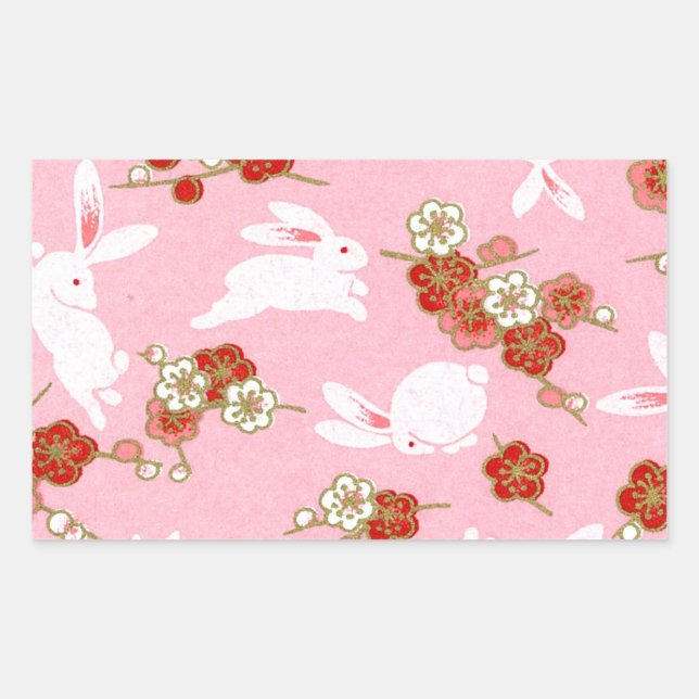 Japanese Art: Pink Sakuras & Rabbits Sticker (Front)