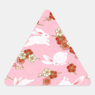 Japanese Art: Pink Sakuras & Rabbits Triangle Sticker