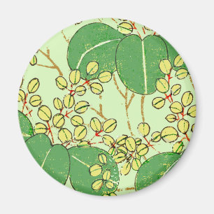 Japanese Art Print Floral Leaves Vintage Magnet
