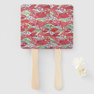 Japanese Art Red Floral Origami Yuzen Hand Fan