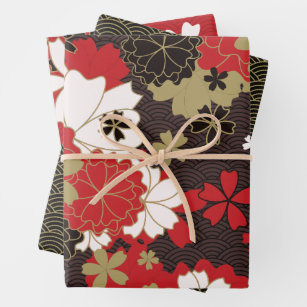Japanese Art Sakura Traditional Pattern Wrapping Paper Sheet
