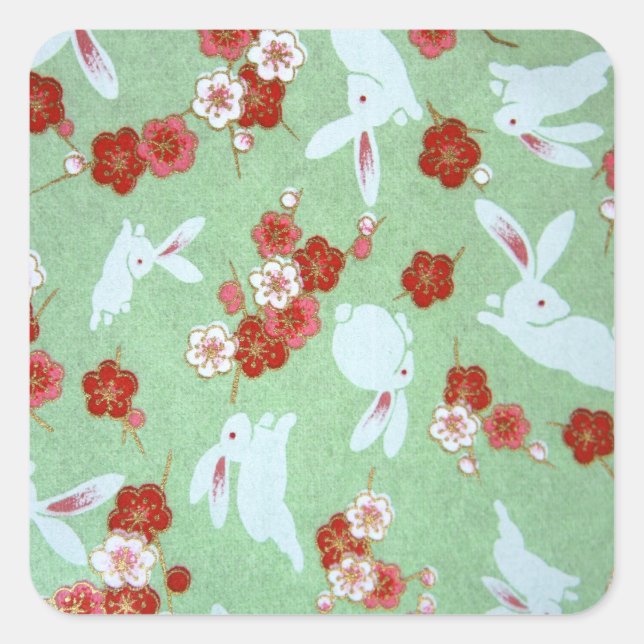 Japanese Art - Sakuras and Rabbits Square Stickers (Front)